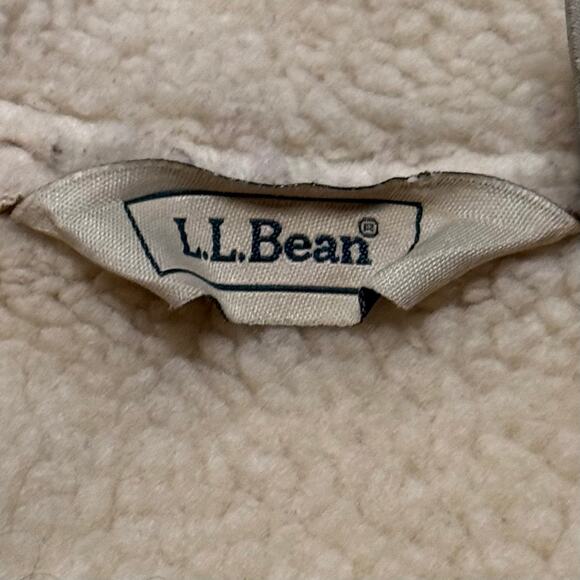 VTG L.L.Bean Faux Suede Shearling Jacket Womens Brown White Button Up Size L - Picture 6 of 9